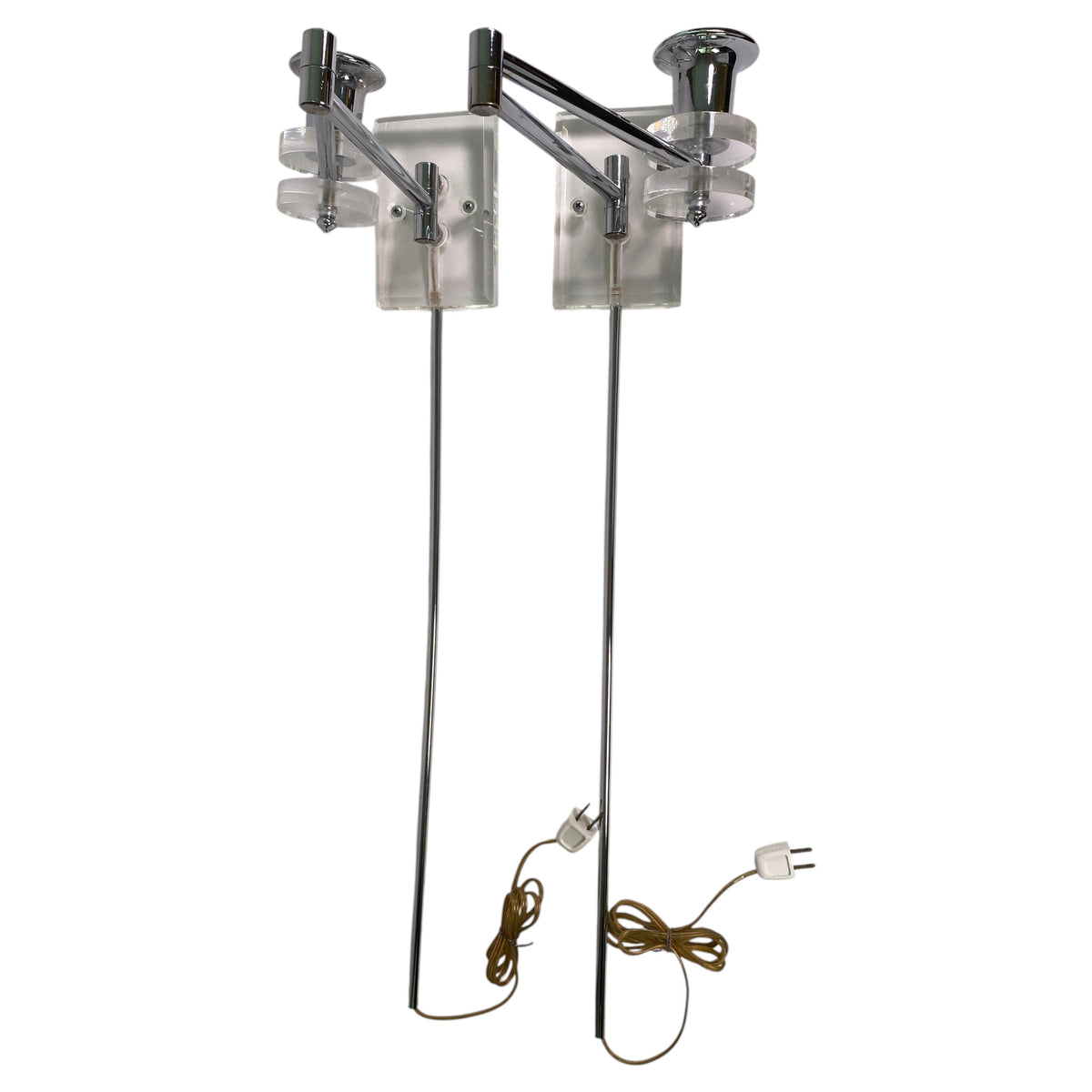 Articulating Chrome and Lucite Wall Sconces, Mid-20th Century Design
