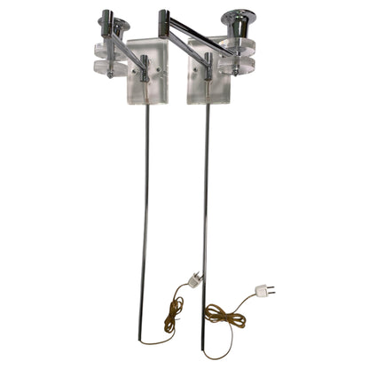 Articulating Chrome and Lucite Wall Sconces, Mid-20th Century Design