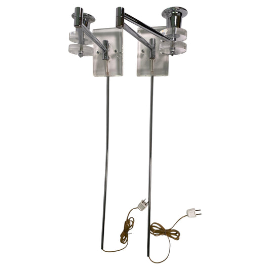 Articulating Chrome and Lucite Wall Sconces, Mid-20th Century Design