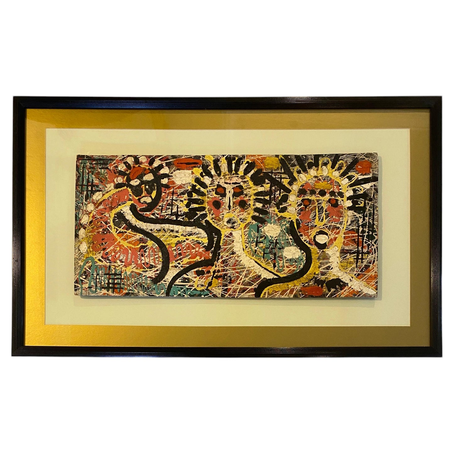 Jean-Michel Basquiat Style Neo-Expressionist Mixed Media Abstract Figural Painti