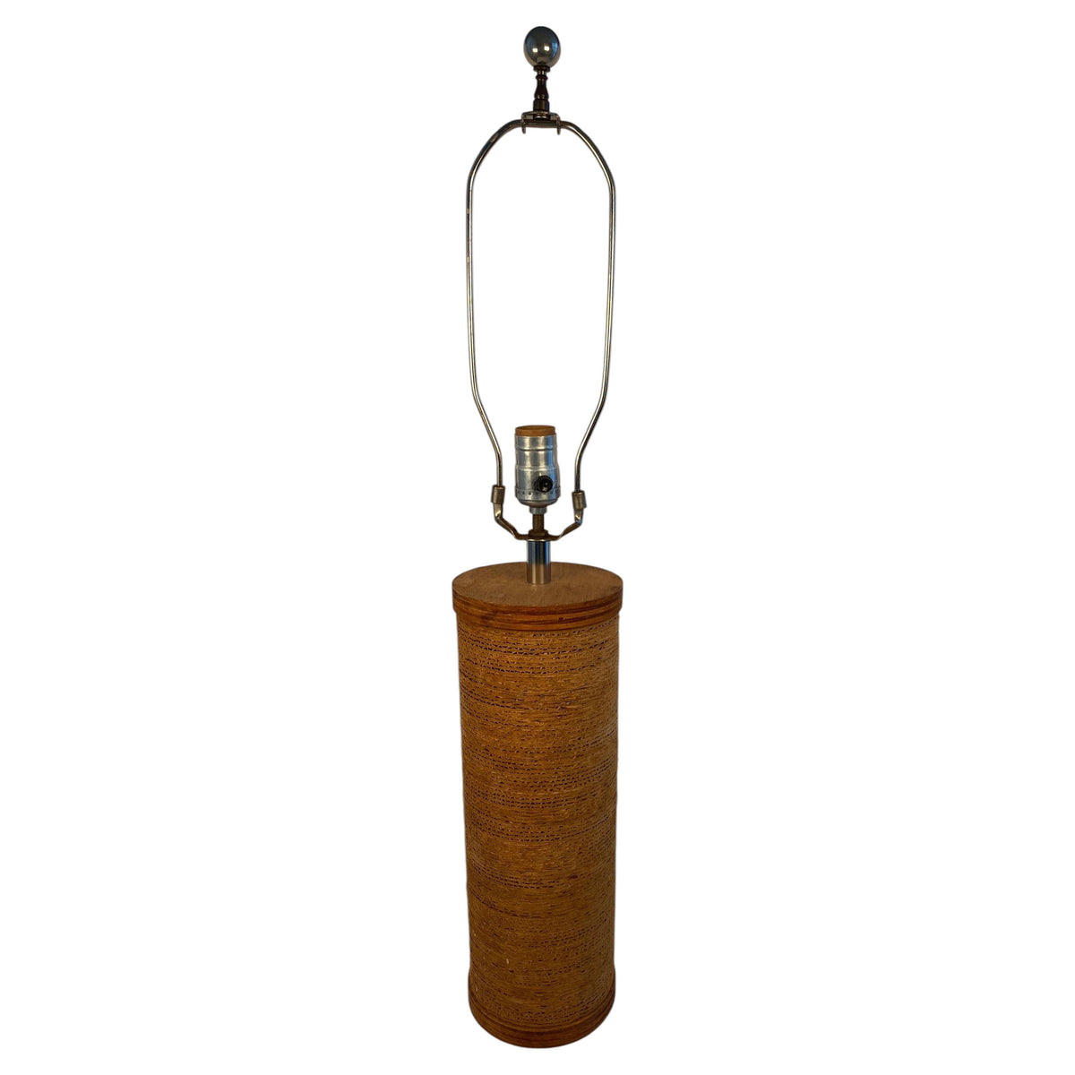 Mid-Century Modern Raffia Wrapped Cylinder Table Lamp, 1970s Natural Woven Grass