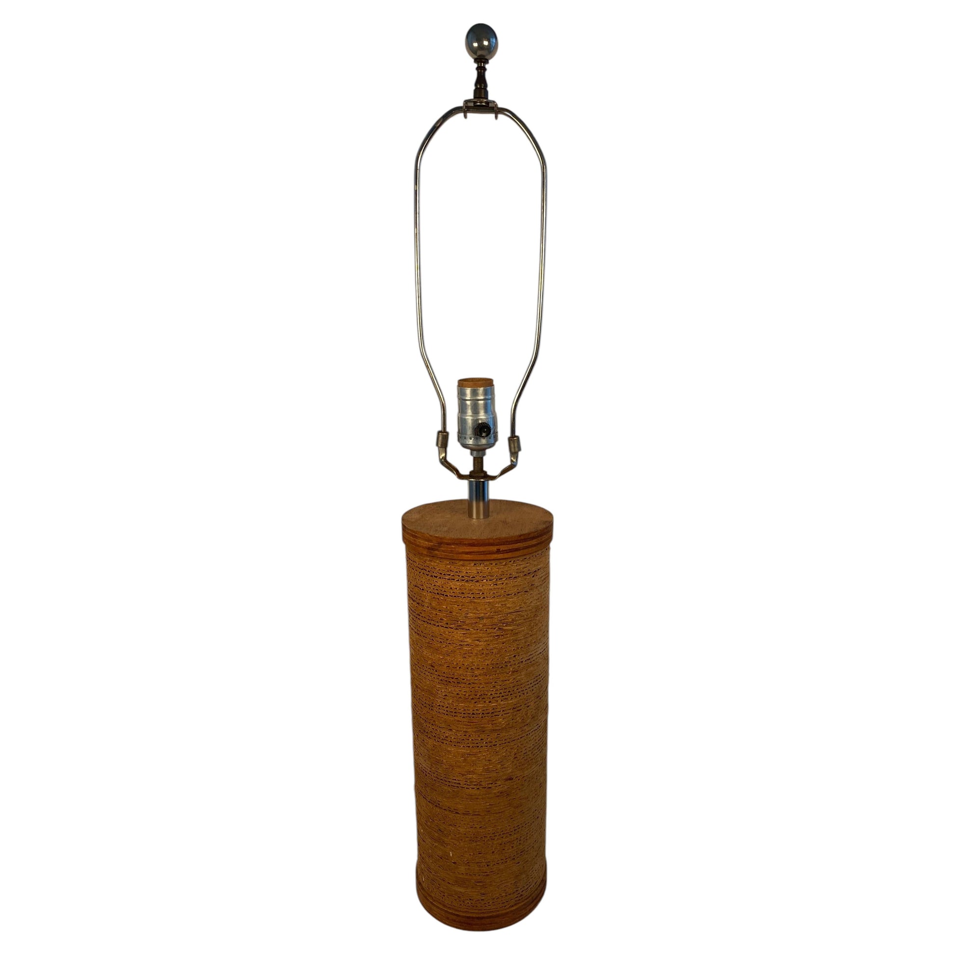 Mid-Century Modern Raffia Wrapped Cylinder Table Lamp, 1970s Natural Woven Grass