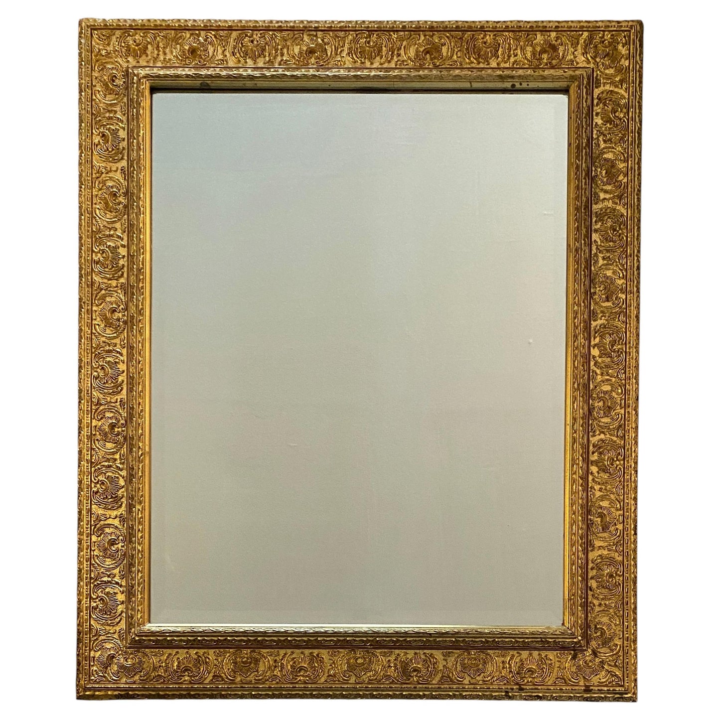 Antique Italian Renaissance Revival Giltwood & Gesso Wall Mirror, Deeply Carved