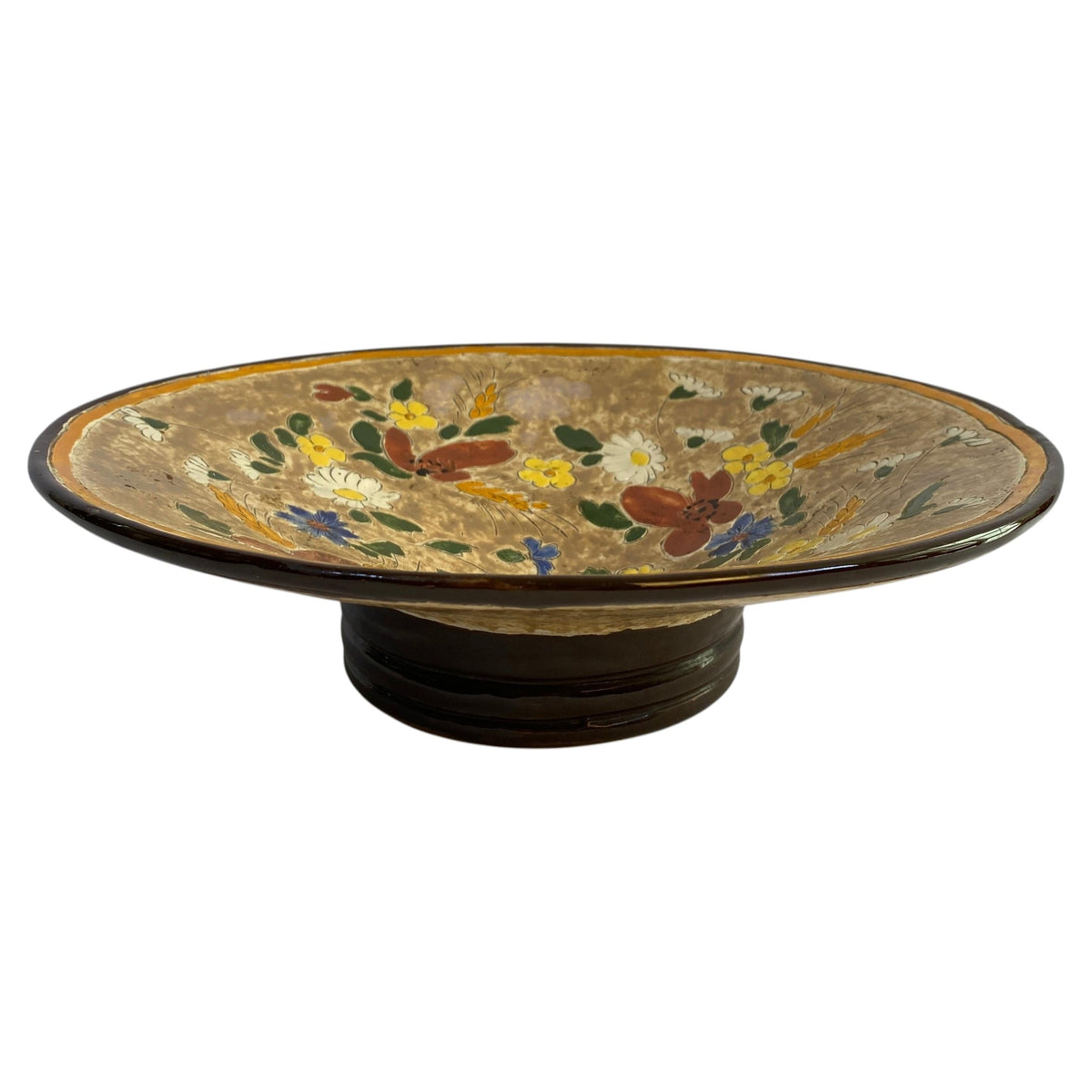 Jerome Massier French Art Pottery Floral Ceramic Pedestal Centerpiece Bowl