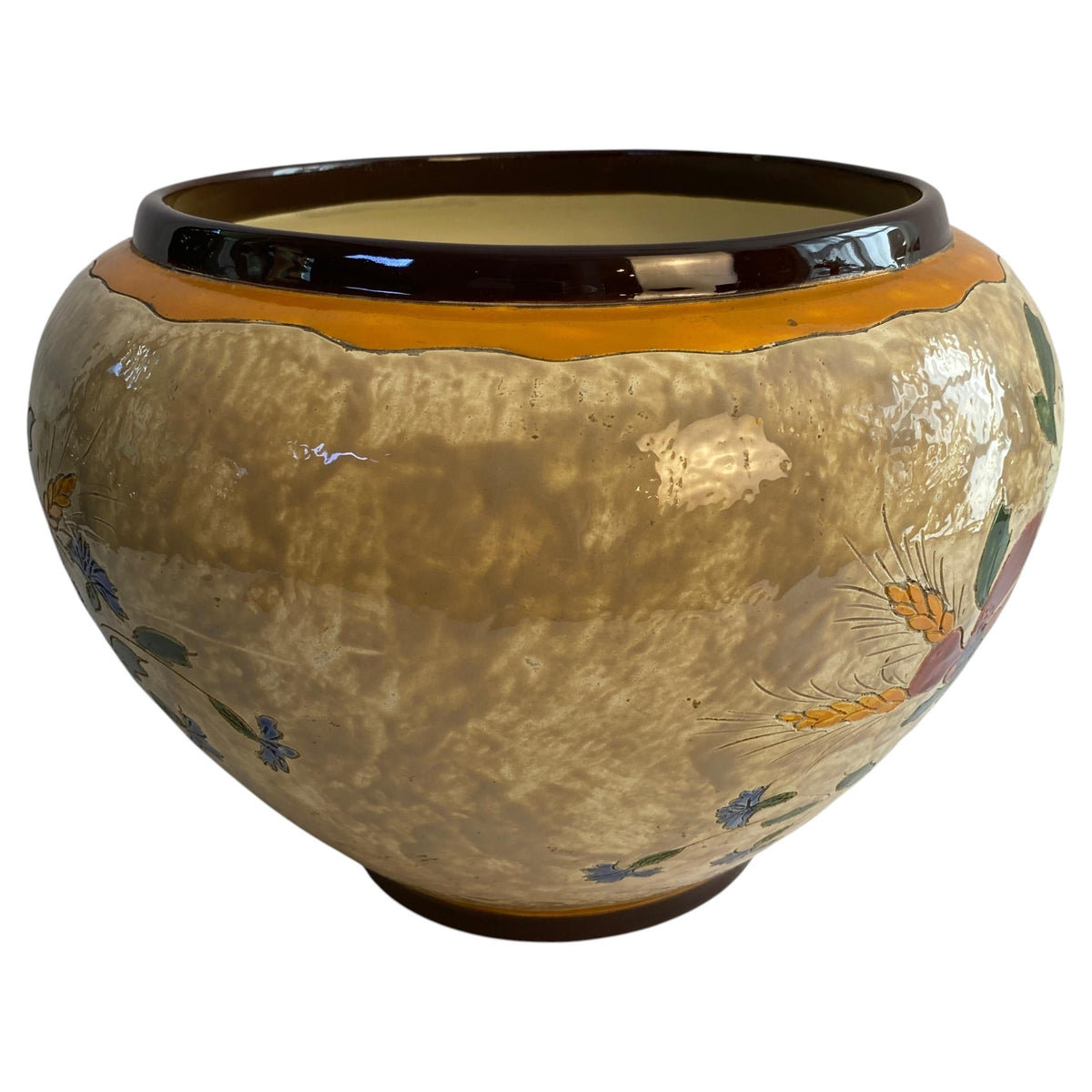 Large Signed Jérôme Massier Hand-Painted French Art Pottery Ceramic Bowl — detail 2