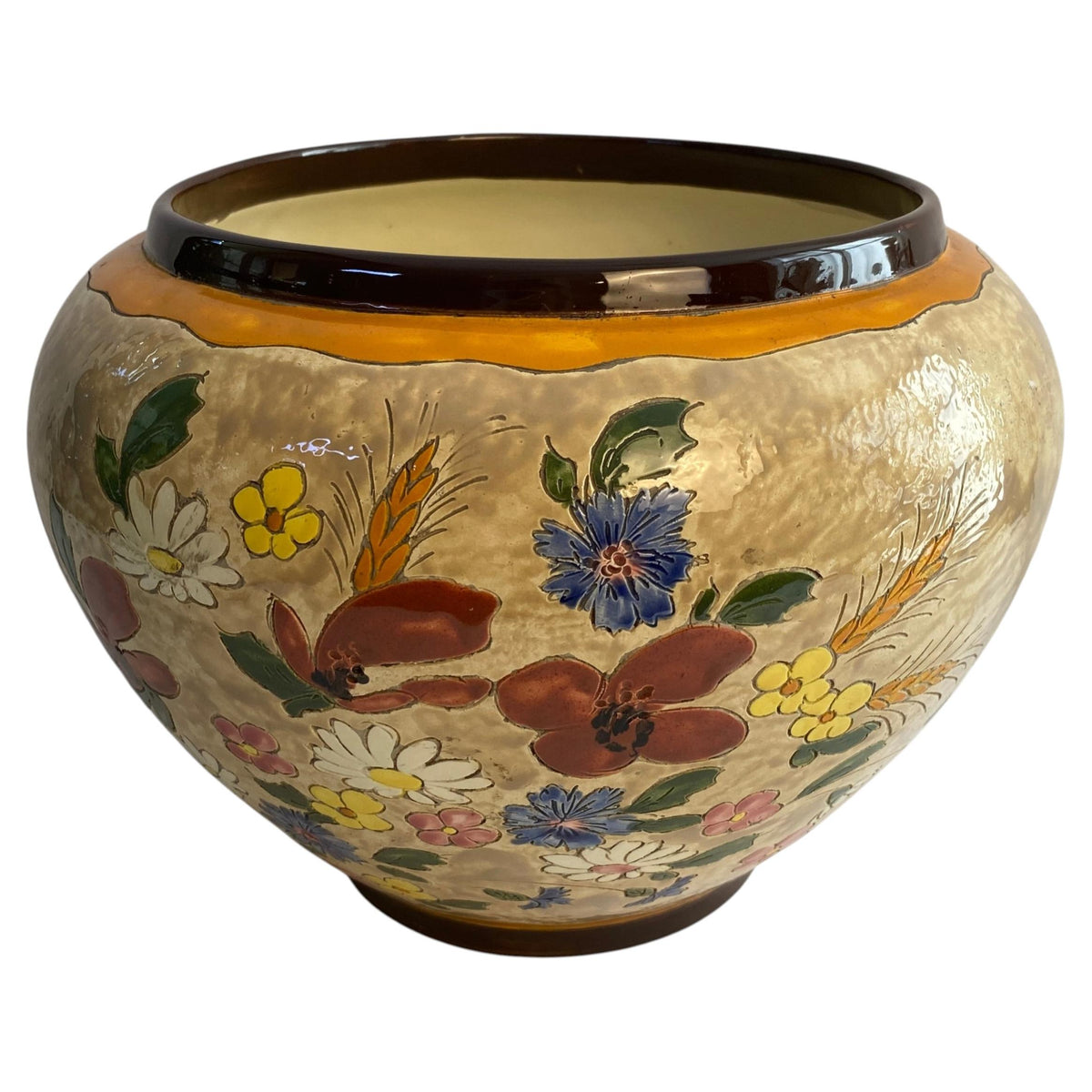 Large Signed Jérôme Massier Hand-Painted French Art Pottery Ceramic Bowl