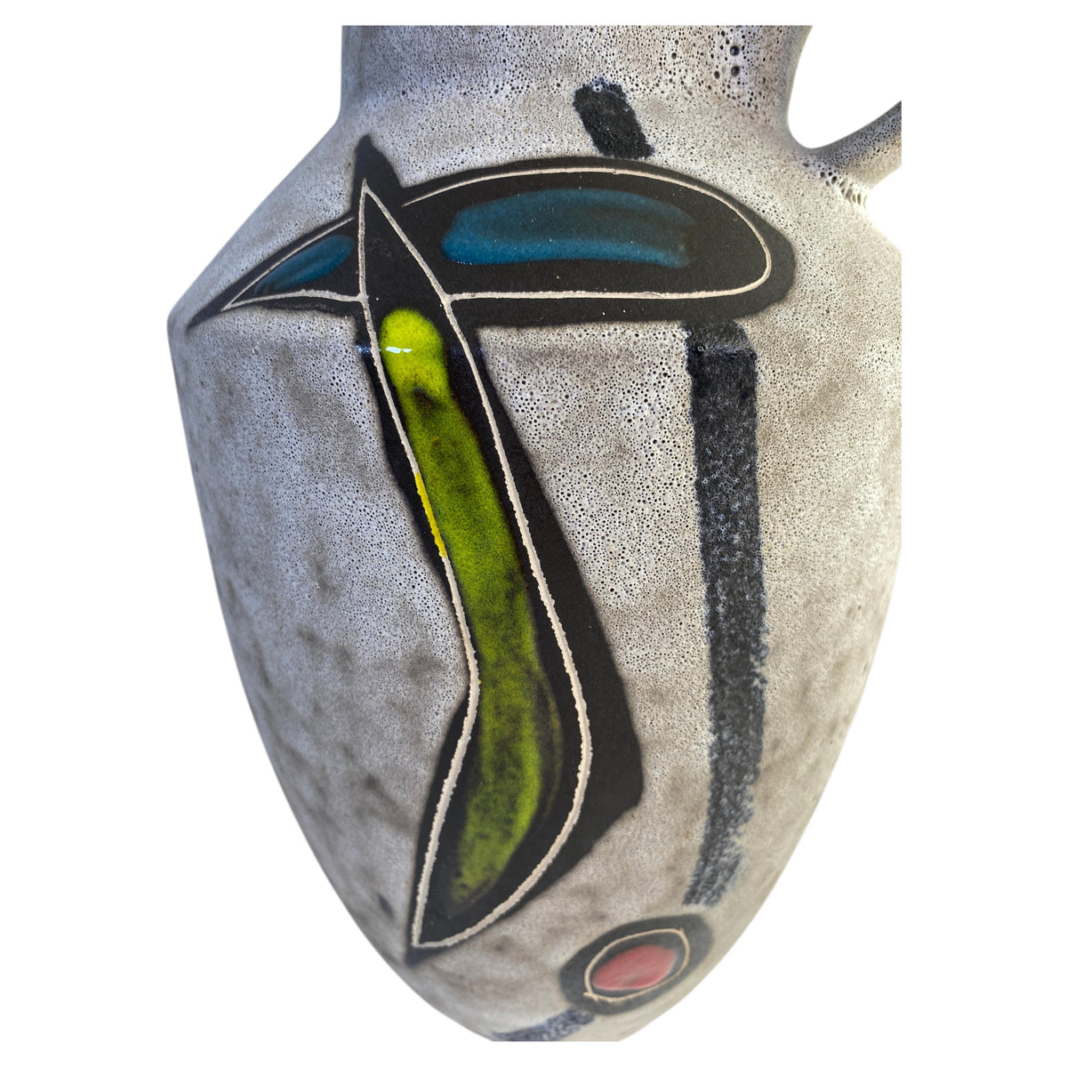 Large Mid-Century Modern West German Ceramic Vase, Abstract with Handle — detail 2