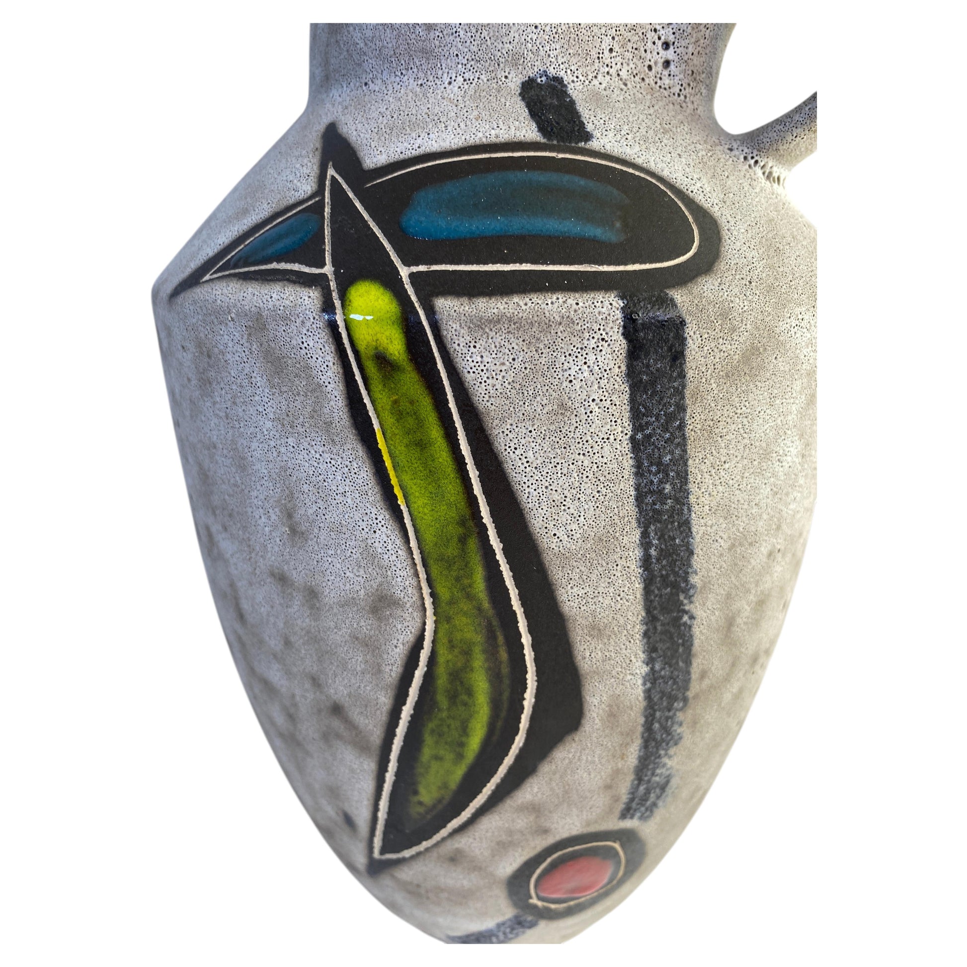 Large Mid-Century Modern West German Ceramic Vase, Abstract with Handle — detail 2