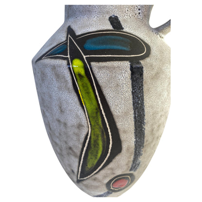 Large Mid-Century Modern West German Ceramic Vase, Abstract with Handle — detail 2
