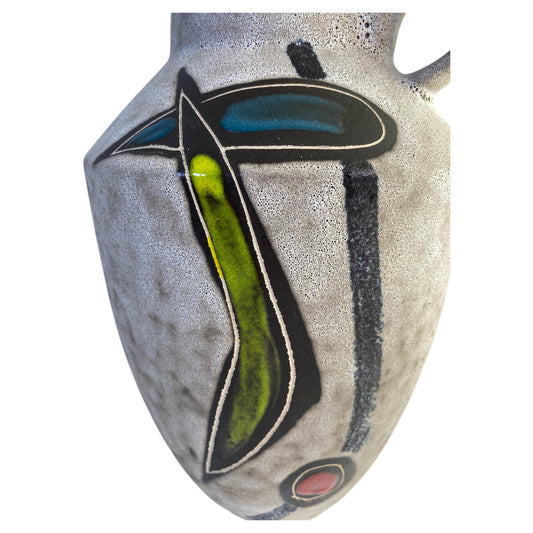 Large Mid-Century Modern West German Ceramic Vase, Abstract with Handle — detail 2