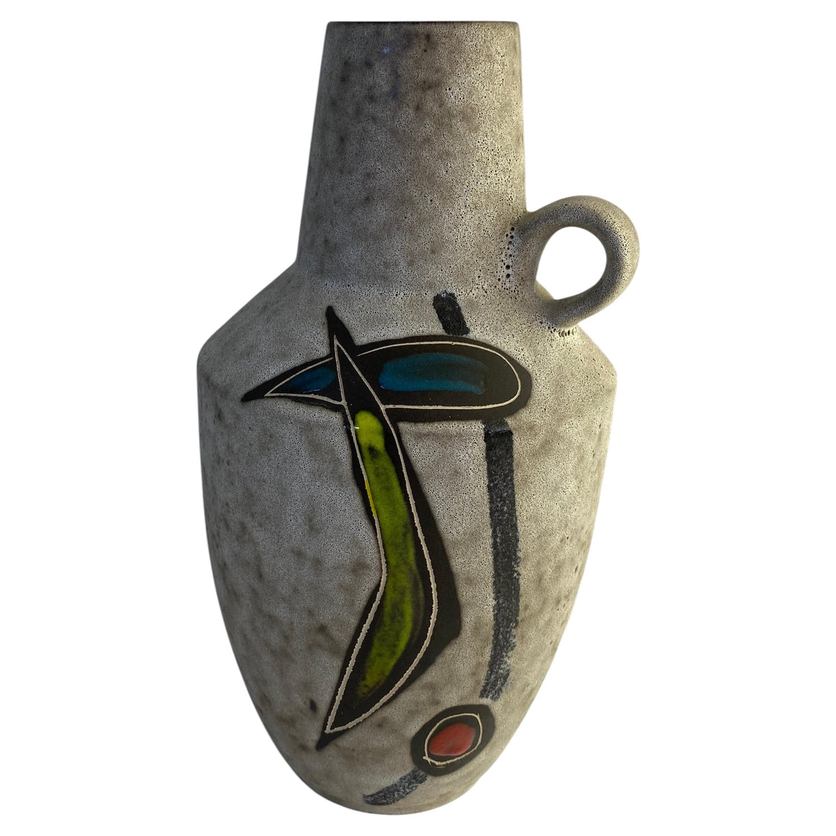 Large Mid-Century Modern West German Ceramic Vase, Abstract with Handle