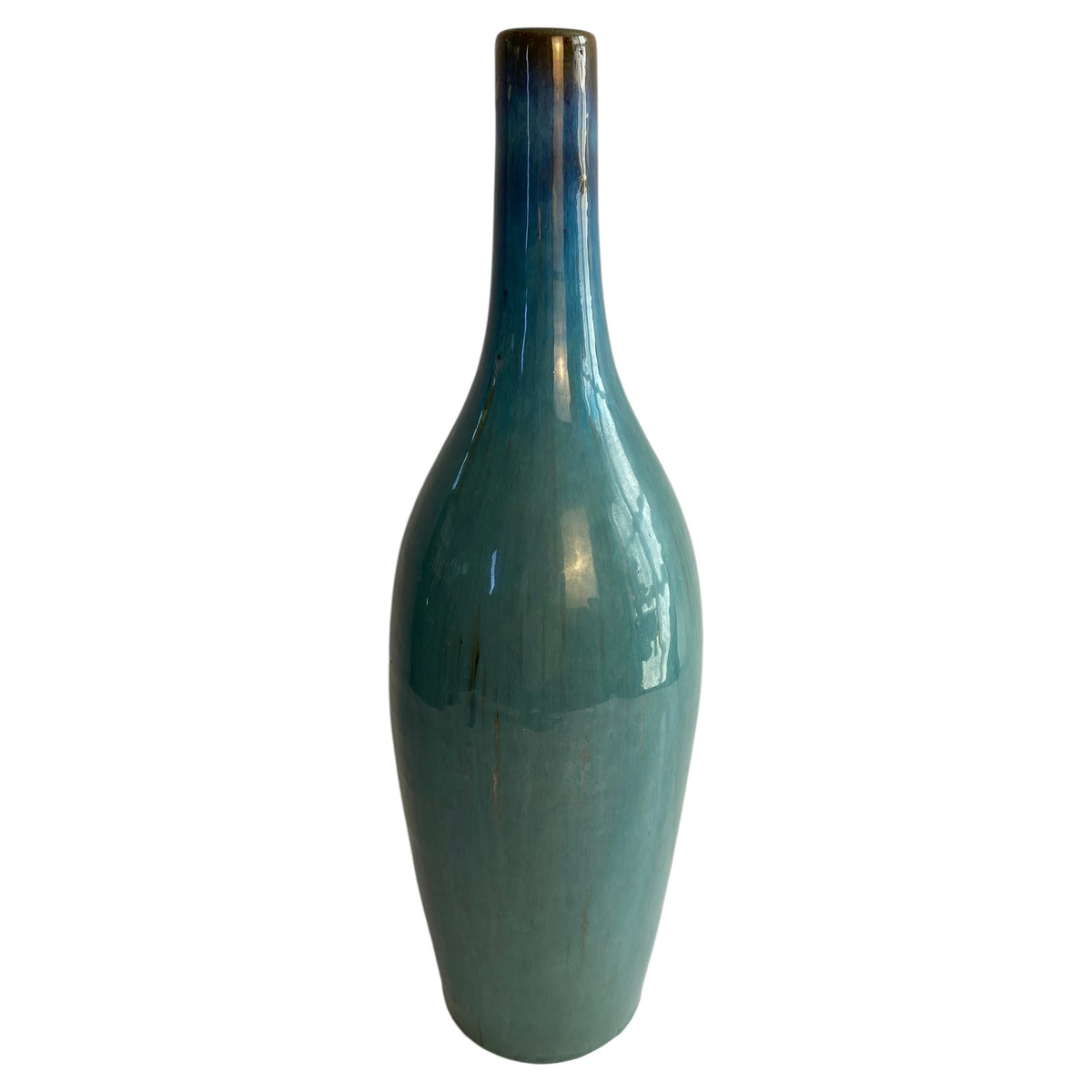 Large Mid-Century Modern Blue Glazed Studio Pottery Stem Vase