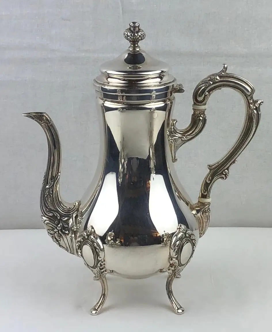 French Rococo Revival Silver Plate 5-Piece Tea & Coffee Service on Tray, Early 20th Century — detail 7