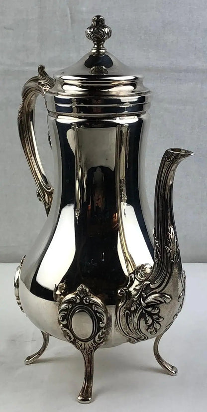 French Rococo Revival Silver Plate 5-Piece Tea & Coffee Service on Tray, Early 20th Century — detail 9