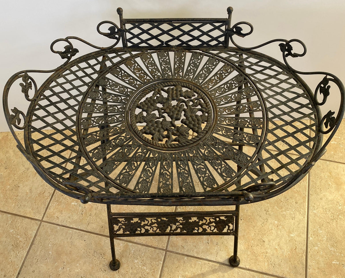 Antique French Style Folding Wrought Iron Garden Table with Grapevine Motif — detail 4