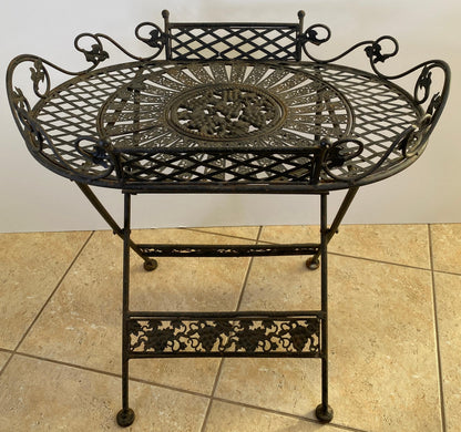 Antique French Style Folding Wrought Iron Garden Table with Grapevine Motif — detail 2