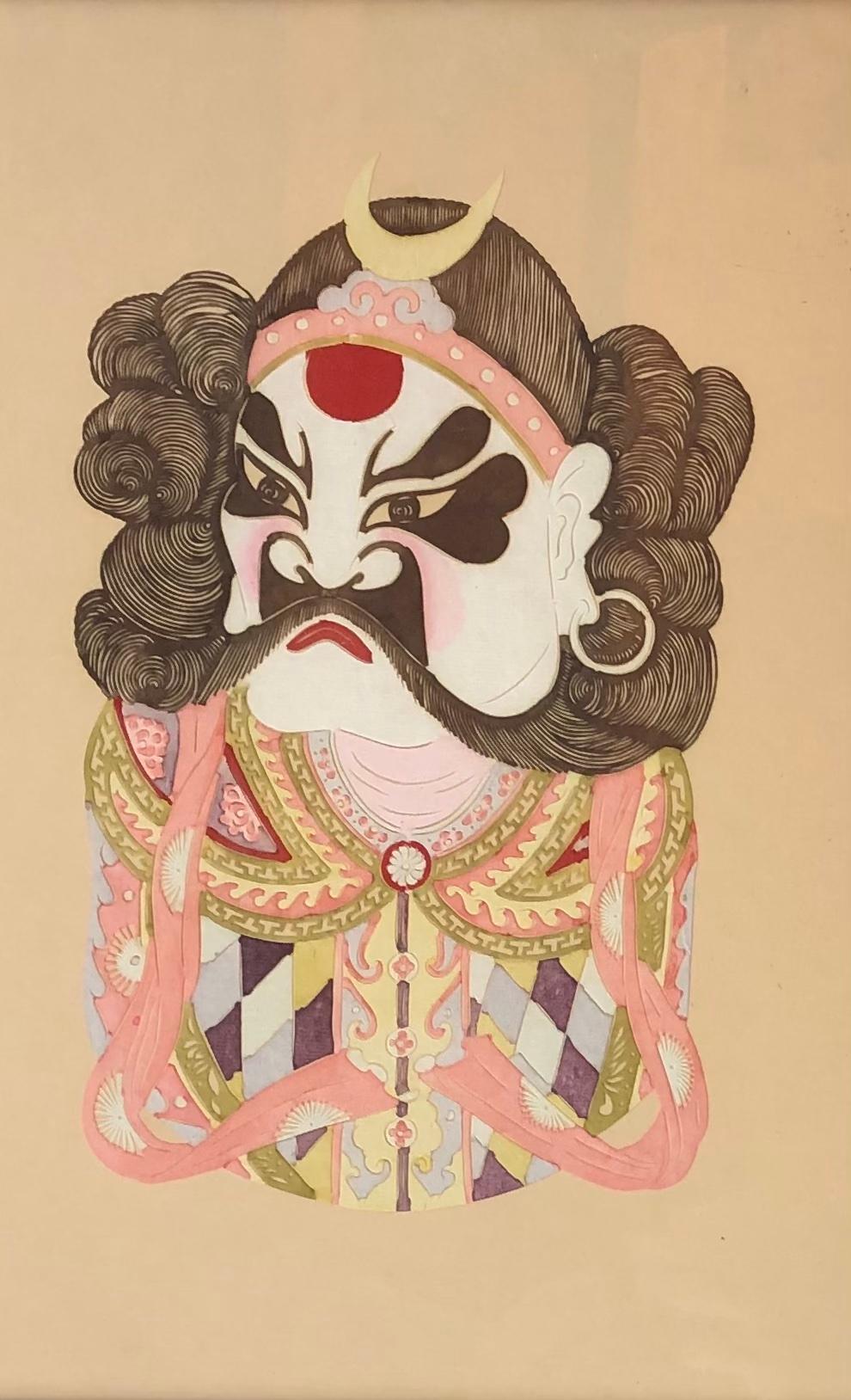 Large Mixed Media of 5 Ceremonial Deity Masks Wall Hanging — detail 6