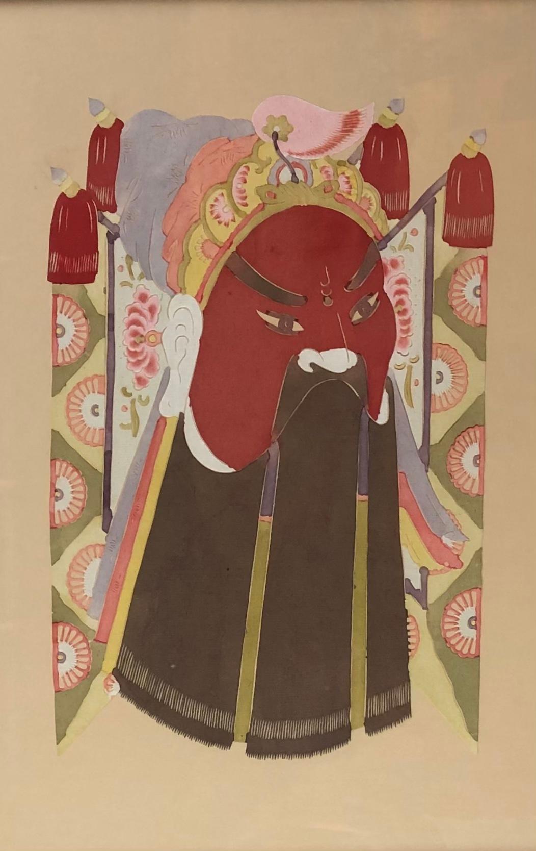 Large Mixed Media of 5 Ceremonial Deity Masks Wall Hanging — detail 5