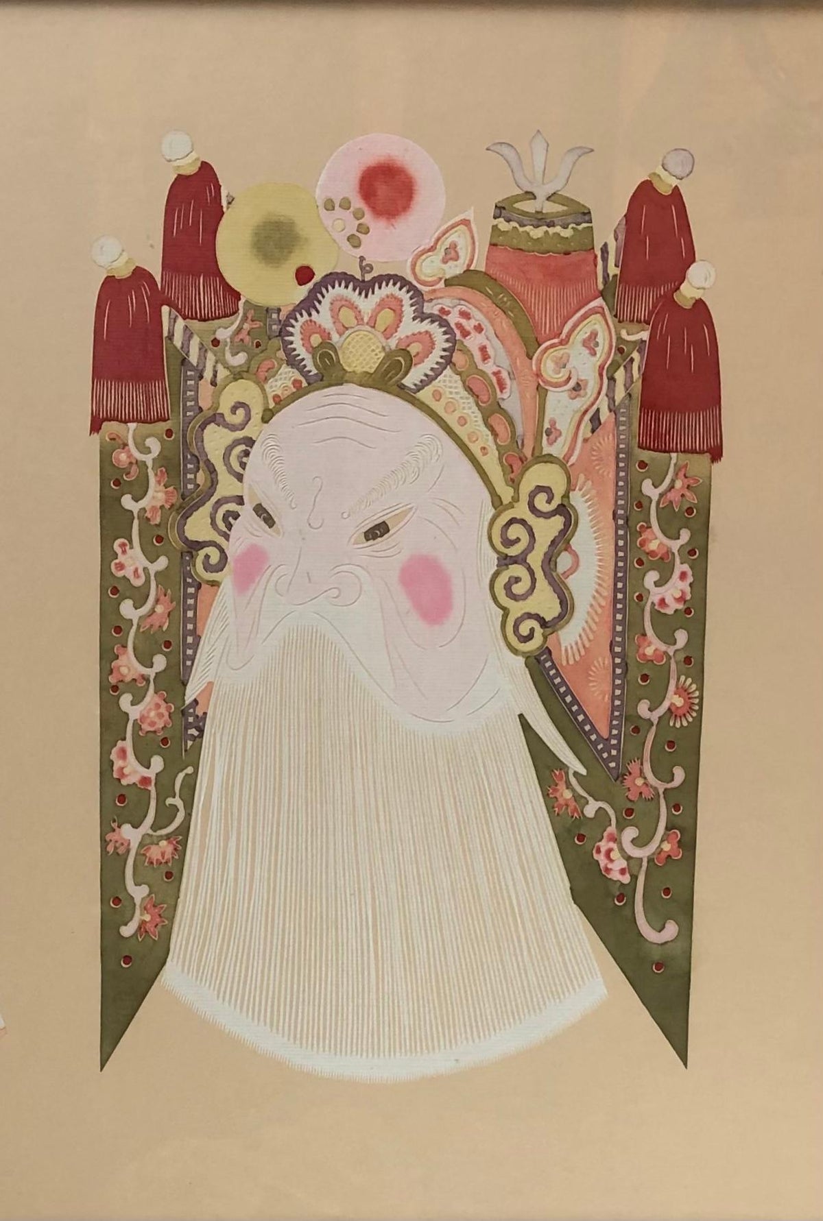 Large Mixed Media of 5 Ceremonial Deity Masks Wall Hanging — detail 4
