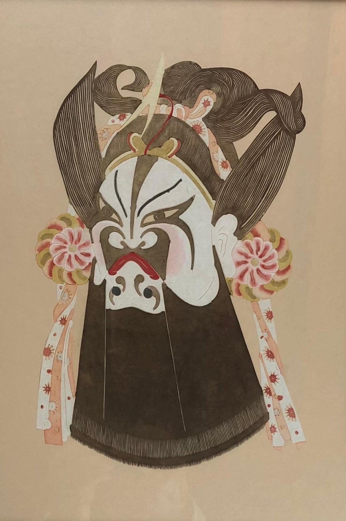Large Mixed Media of 5 Ceremonial Deity Masks Wall Hanging — detail 3