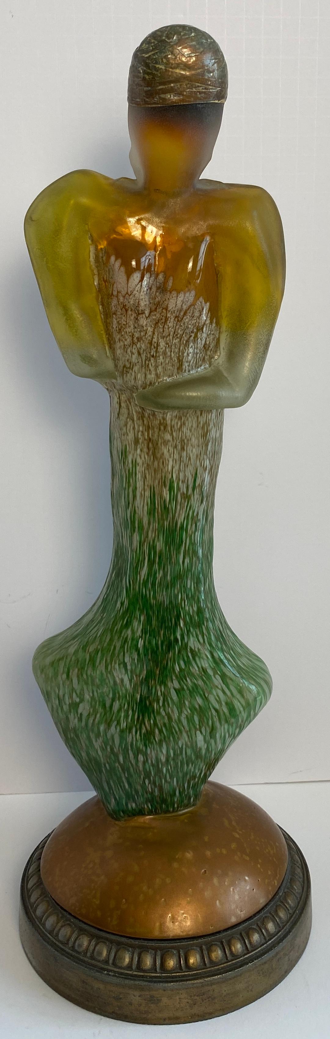 Modern Art Glass Sculpture of a Woman, Art Deco Style Glass Figurative Statue — detail 2