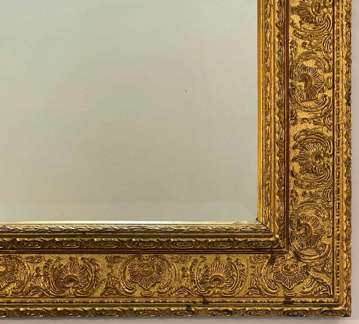 Antique Italian Renaissance Revival Giltwood & Gesso Wall Mirror, Deeply Carved — detail 3