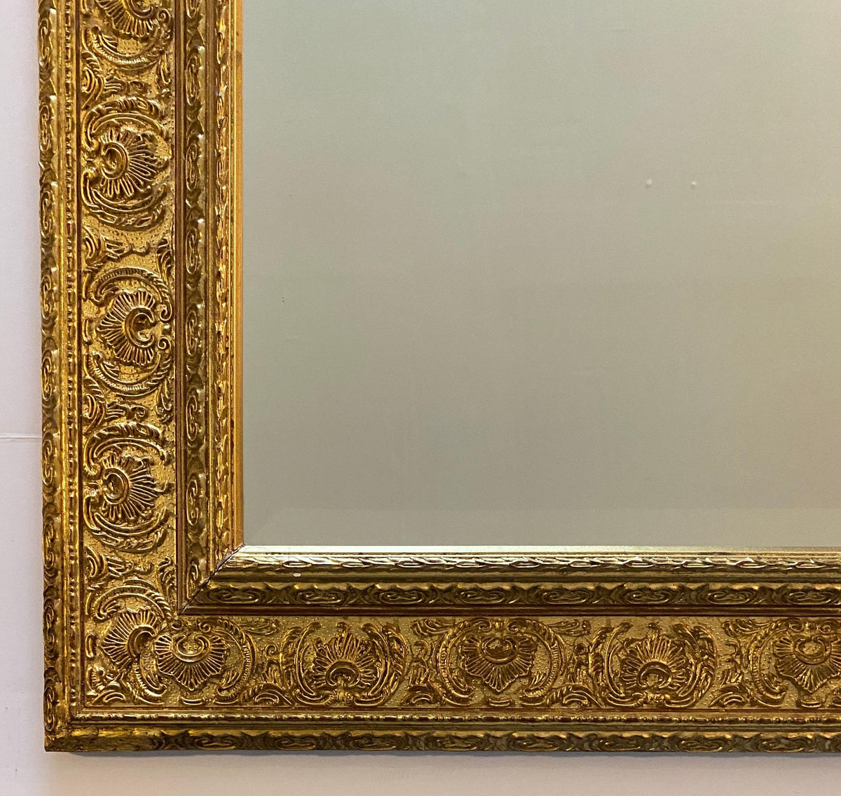 Antique Italian Renaissance Revival Giltwood & Gesso Wall Mirror, Deeply Carved — detail 4