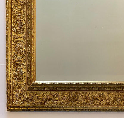 Antique Italian Renaissance Revival Giltwood & Gesso Wall Mirror, Deeply Carved — detail 4