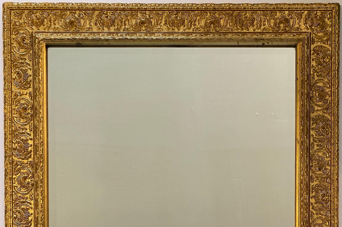 Antique Italian Renaissance Revival Giltwood & Gesso Wall Mirror, Deeply Carved — detail 5