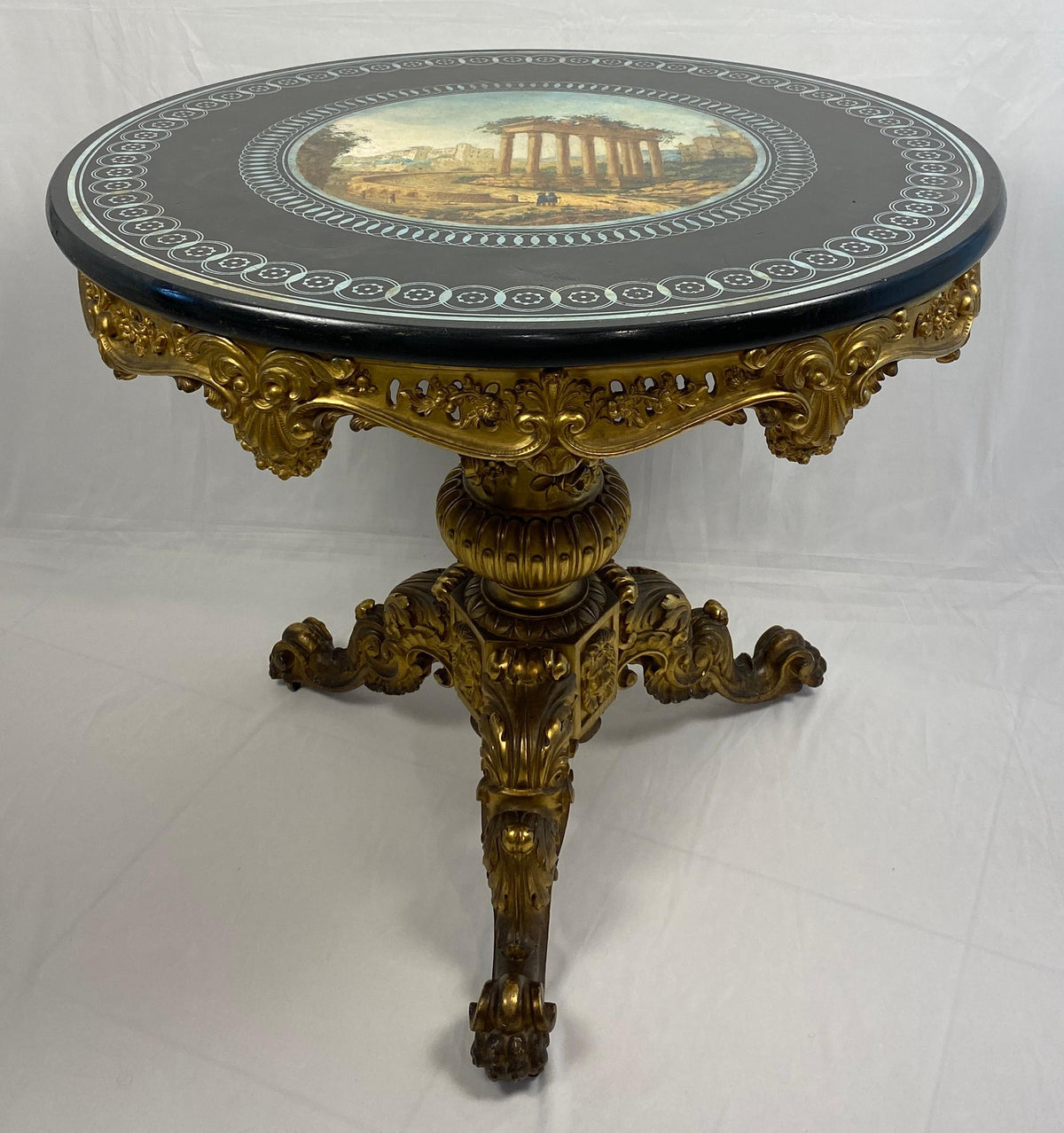 19th Century Louis XV Style Marble & Giltwood Center Table French Gueridon Table — detail 10