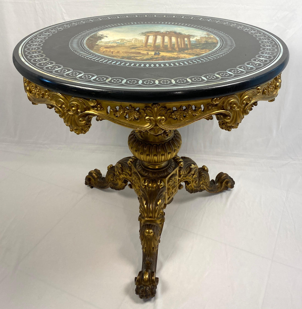 19th Century Louis XV Style Marble & Giltwood Center Table French Gueridon Table — detail 4