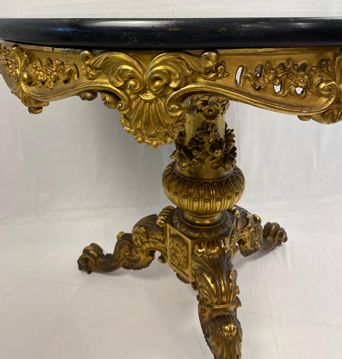 19th Century Louis XV Style Marble & Giltwood Center Table French Gueridon Table — detail 2
