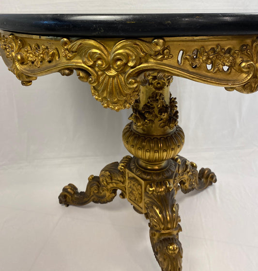 19th Century Louis XV Style Marble & Giltwood Center Table French Gueridon Table — detail 2