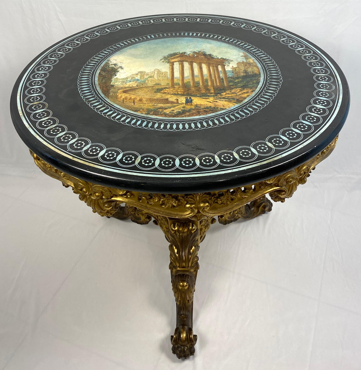 19th Century Louis XV Style Marble & Giltwood Center Table French Gueridon Table — detail 3