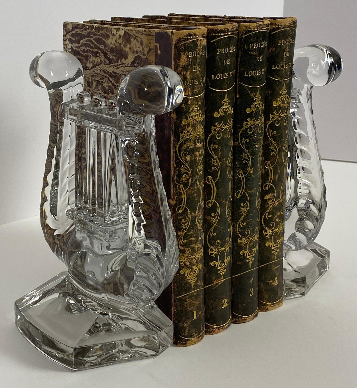 Pair of Crystal Bookends, Harp Shaped — detail 2