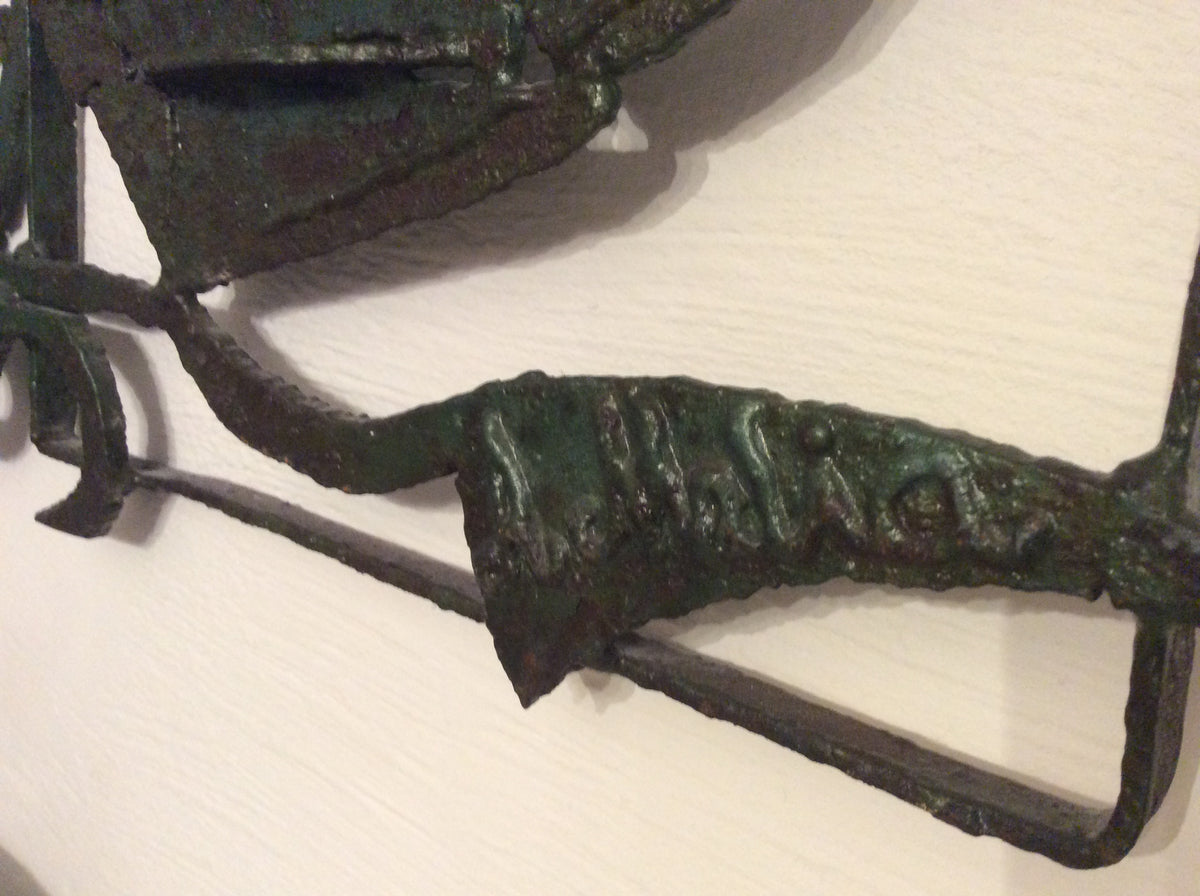 Seascape Themed Iron Sculpture Signed A. Melia, Architectural Wall Art — detail 2