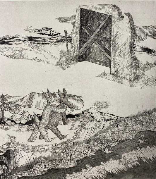 Original French Surrealist Engraving Print titled "l'espace d'un pitre #1/50 — detail 2