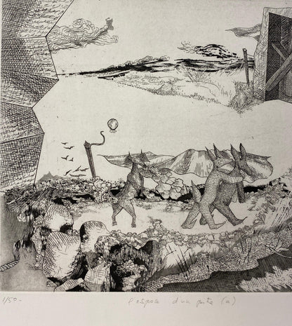 Original French Surrealist Engraving Print titled "l'espace d'un pitre #1/50 — detail 4