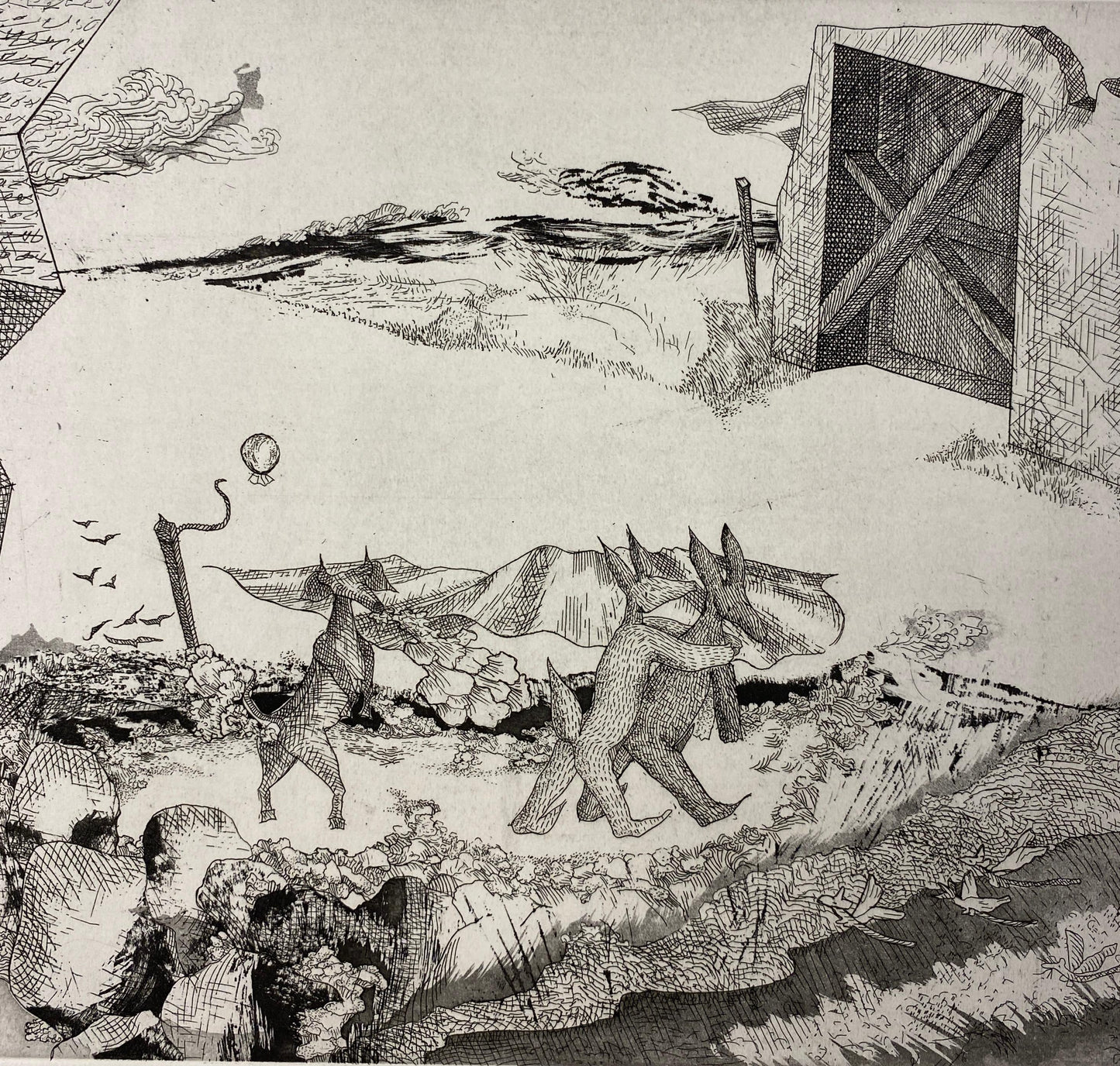 Original French Surrealist Engraving Print titled "l'espace d'un pitre #1/50 — detail 5