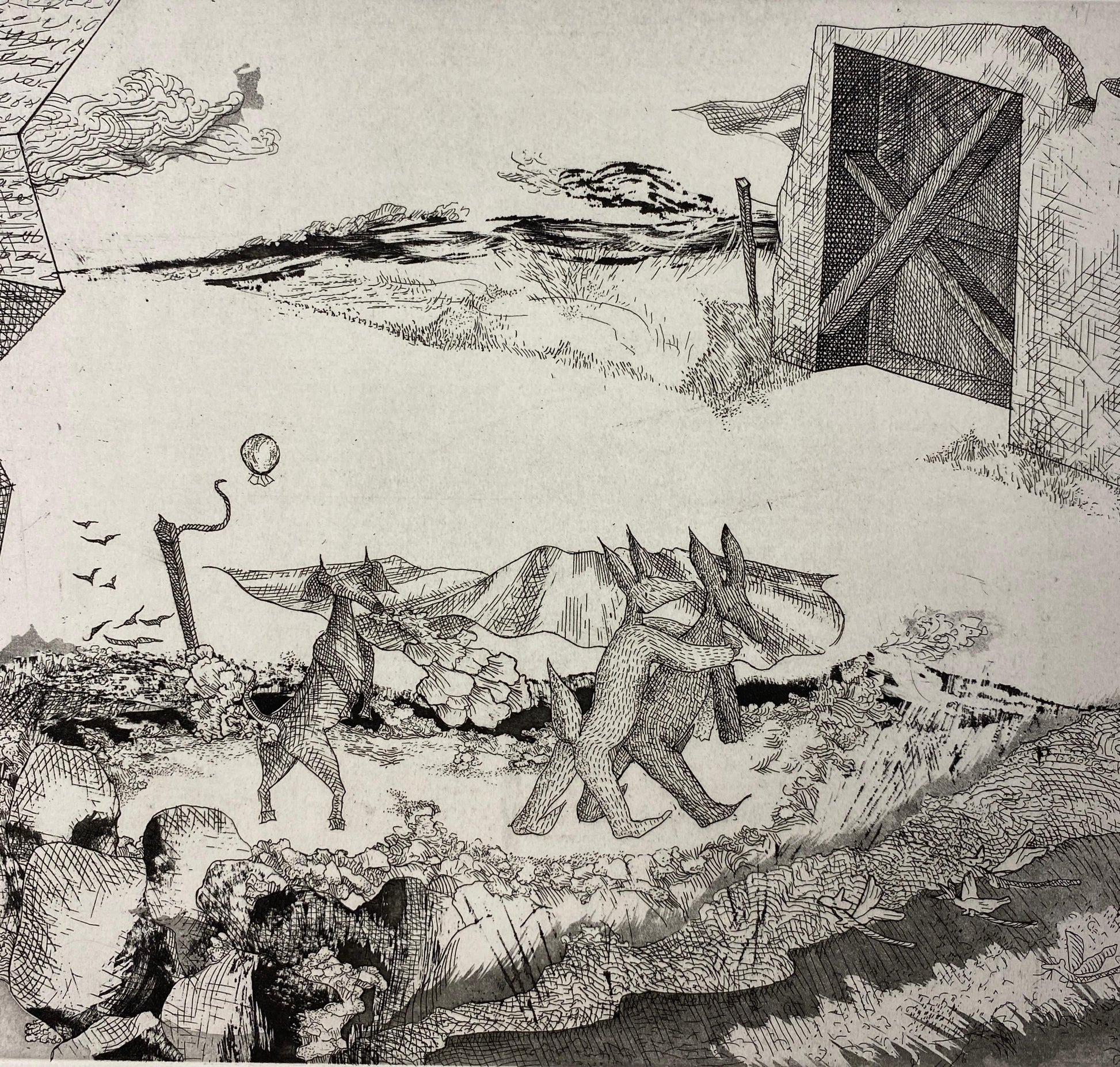 Original French Surrealist Engraving Print titled "l'espace d'un pitre #1/50 — detail 5