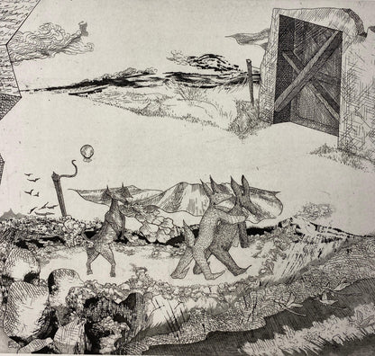 Original French Surrealist Engraving Print titled "l'espace d'un pitre #1/50 — detail 5