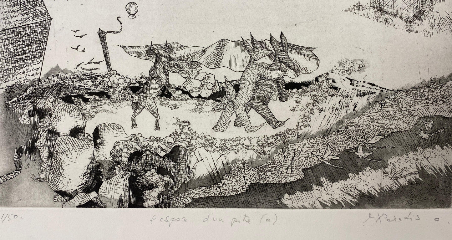 Original French Surrealist Engraving Print titled "l'espace d'un pitre #1/50 — detail 6