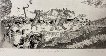 Original French Surrealist Engraving Print titled "l'espace d'un pitre #1/50 — detail 6