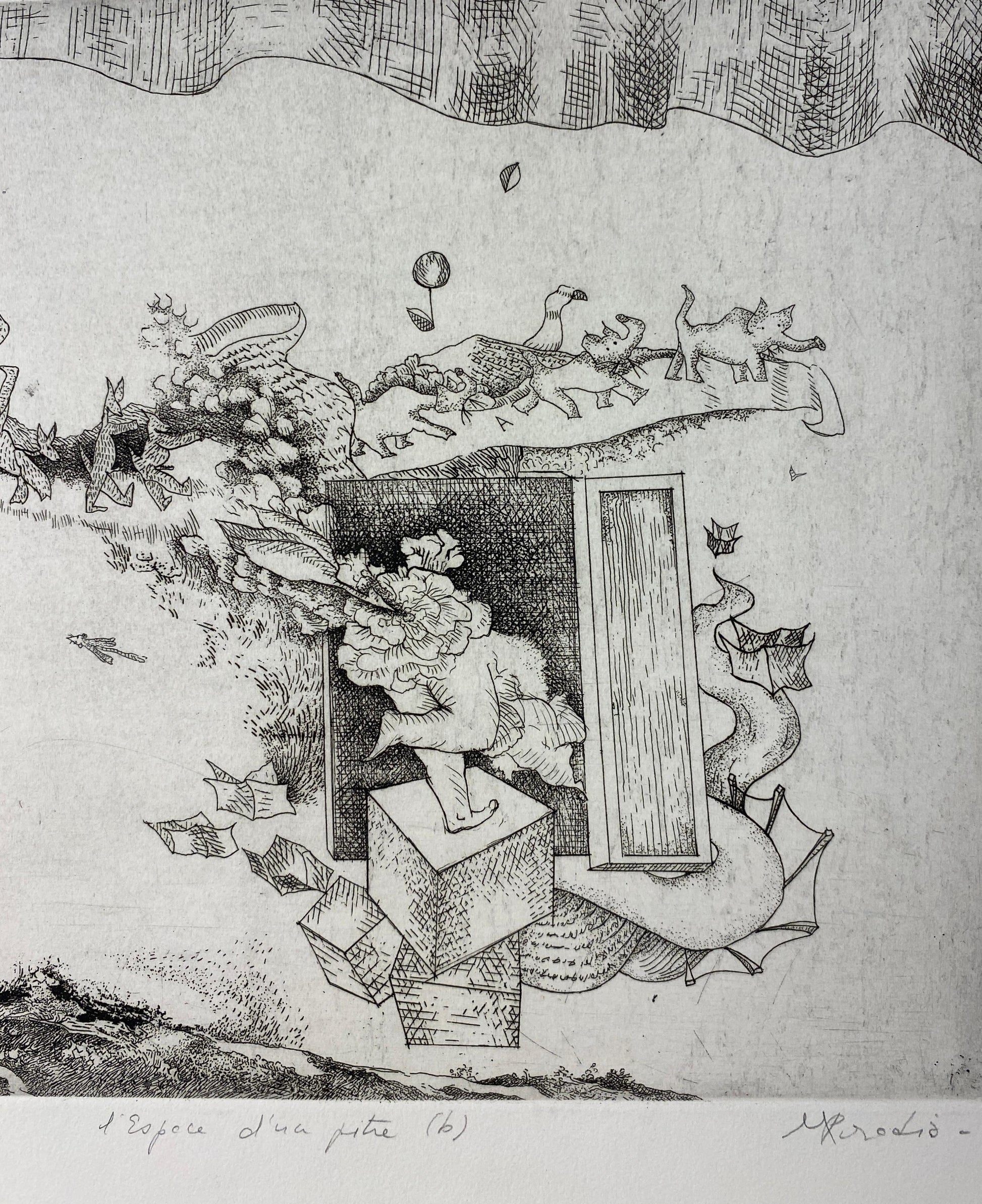 Original French Surrealist Engraving Print — detail 2