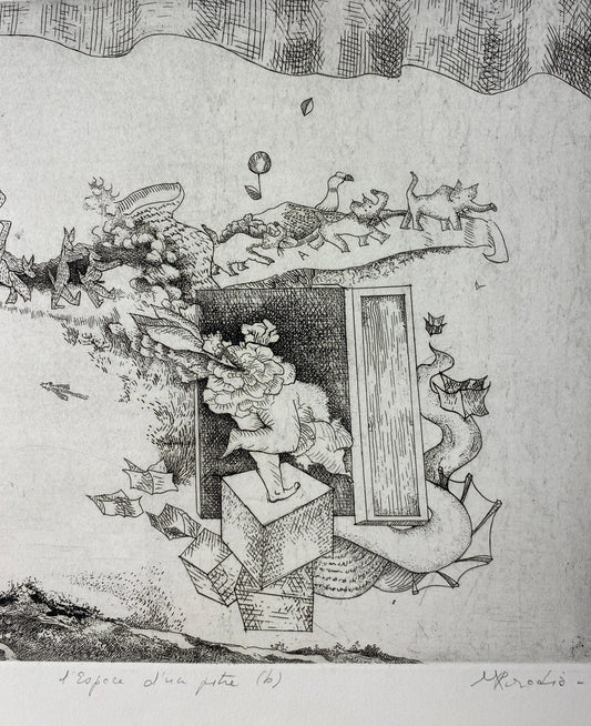 Original French Surrealist Engraving Print — detail 2