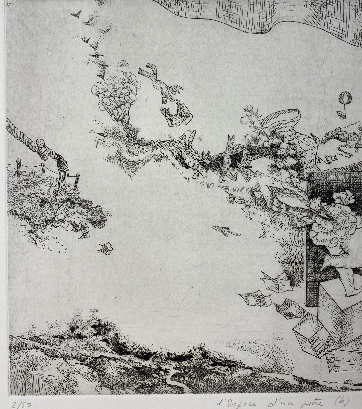 Original French Surrealist Engraving Print — detail 5