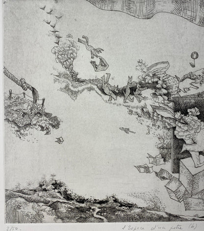 Original French Surrealist Engraving Print — detail 5
