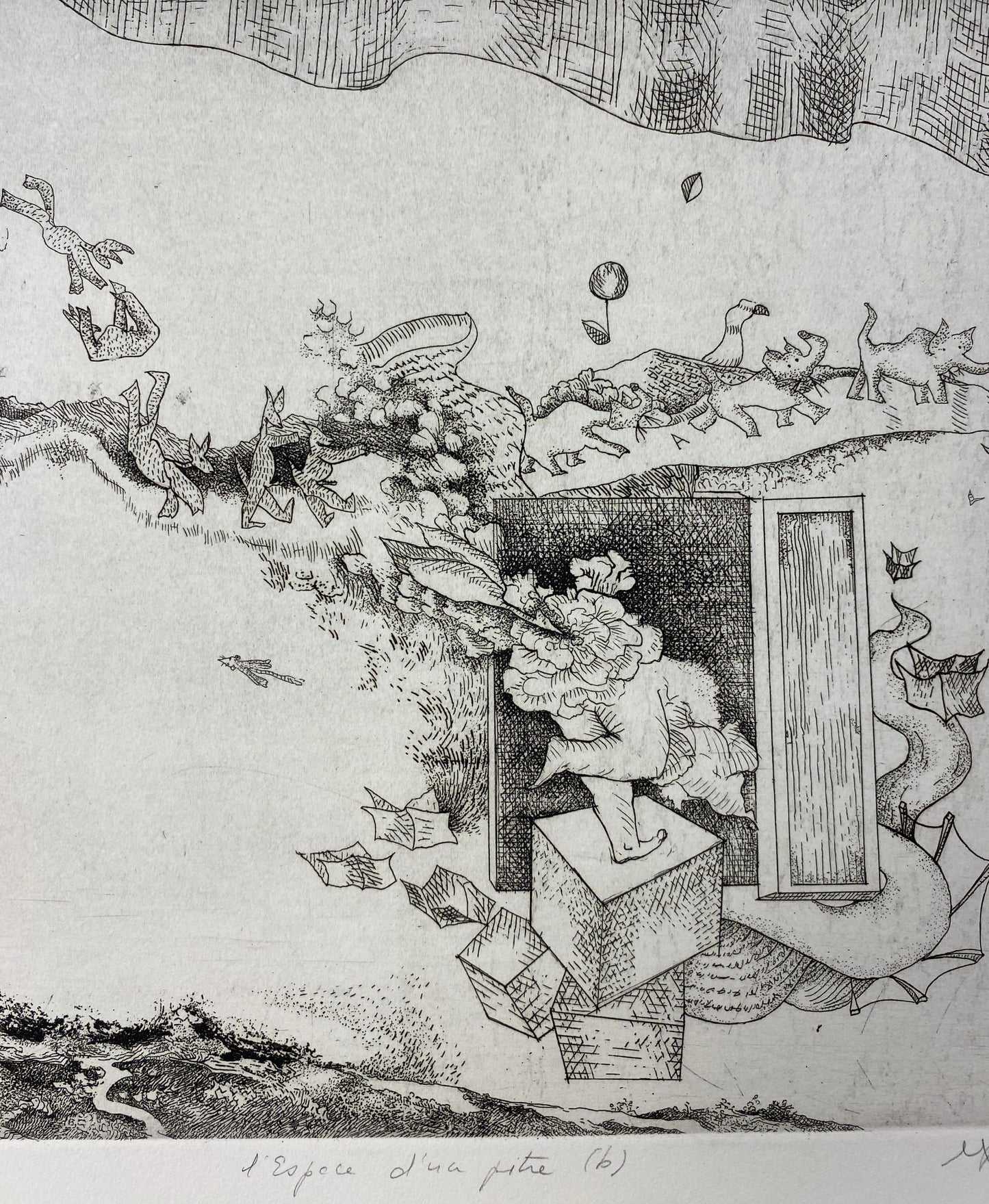 Original French Surrealist Engraving Print — detail 6