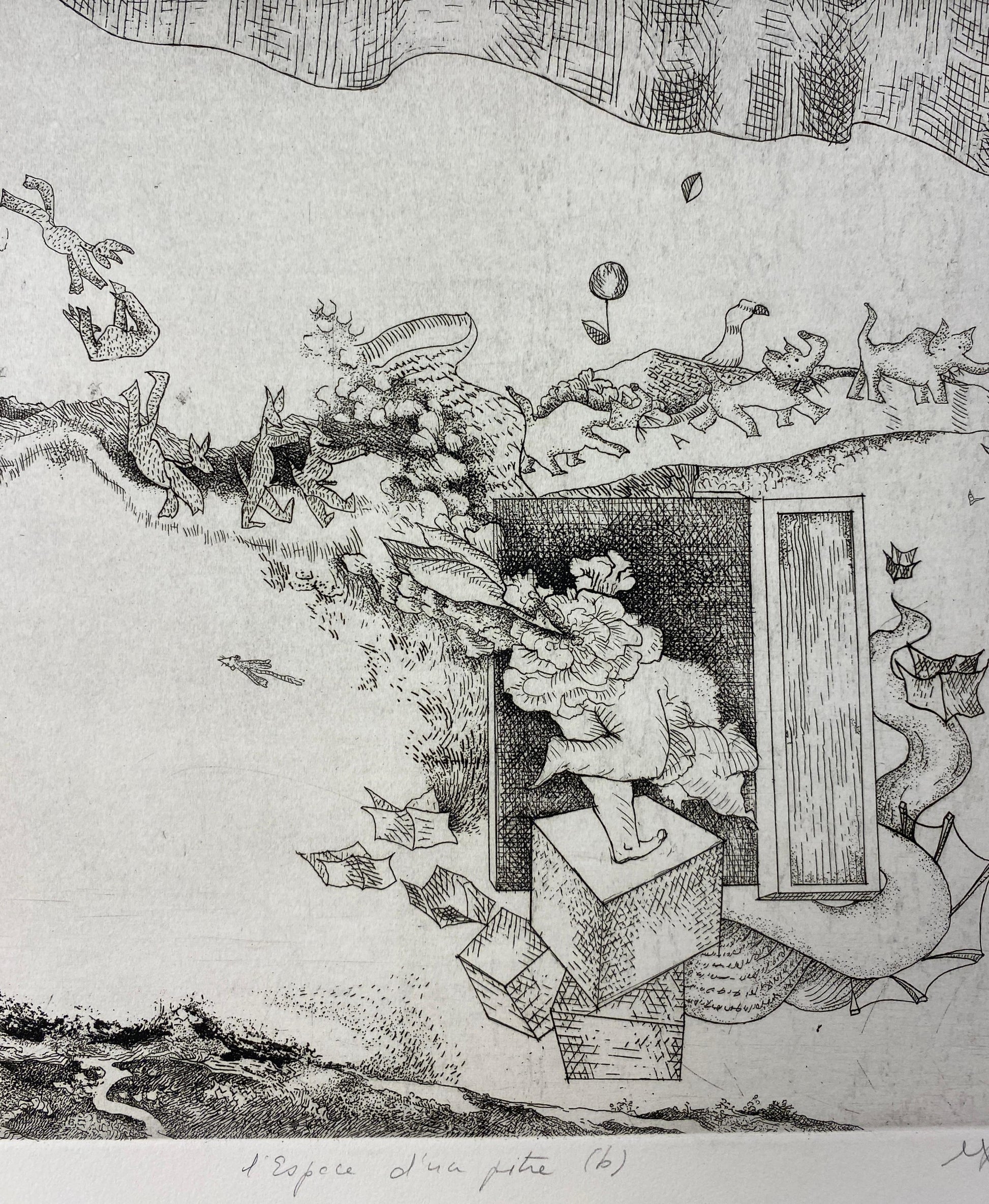 Original French Surrealist Engraving Print — detail 6