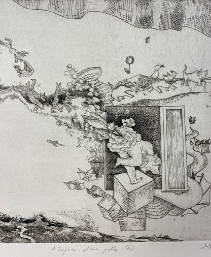 Original French Surrealist Engraving Print — detail 6